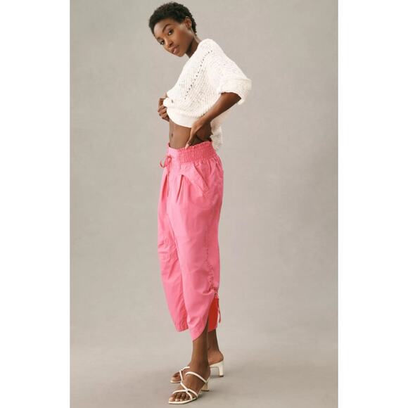 Anthropologie Ruched Poplin Parachute Pants Pink Size Large - Picture 2 of 12